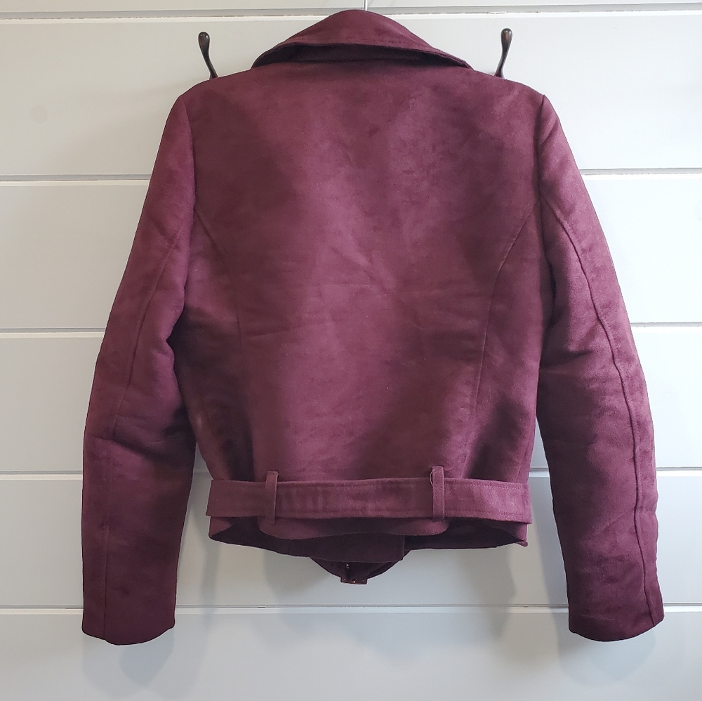 Lauren Conrad | Burgundy Faux Suede Moto Jacket - Picture 6 of 9